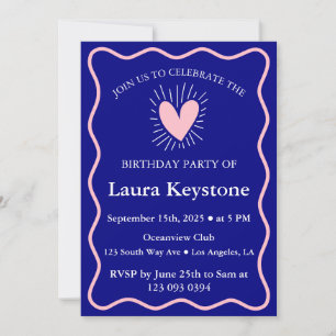 Classy Navy & Blush Pink Wavy Border Invitation