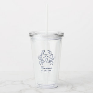 Classy Navy Crab Groomsman Beach Wedding Acrylic Tumbler