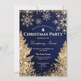 Classy Navy Gold Glitter Corporate Christmas Party Invitation