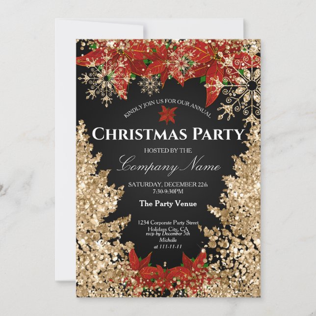 Classy Navy Gold Glitter Corporate Christmas Party Invitation (Front)