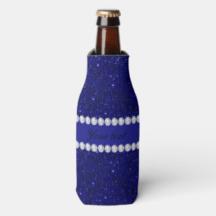 Classy Navy Sequins and Diamonds Personalised Bottle Cooler