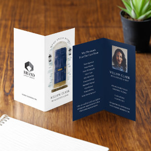 Classy Navy Watercolor Front Door Photo & Services Business Card