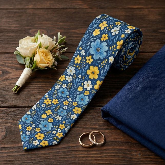 Classy Necktie With Mediterranean Floral Pattern (Creator Uploaded)