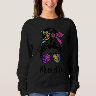 Classy Nene life Messy Bun Rainbow Leopard Mother' Sweatshirt