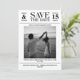 classy Newspaper photo save the date card