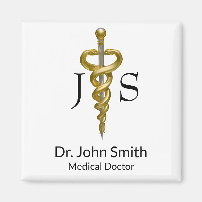 Classy Noble Asclepius Medical Elegant Gold Silver Magnet (Front)