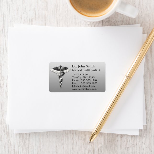 Classy Noble Elegant Black White Caduceus Medical Label (Insitu)