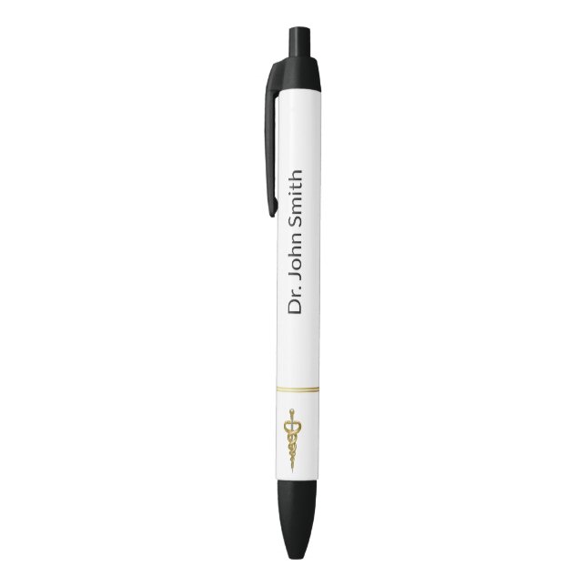 Classy Noble Elegant Gold Silver Asclepius Medical Black Ink Pen (Top (Vertical))