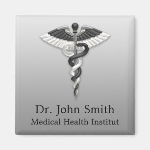 Classy Noble Medical Caduceus Elegant Black White Magnet