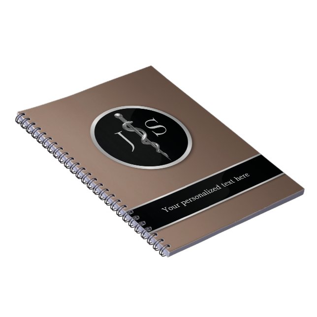 Classy Noble Rod of Asclepius Medical Silver Notebook (Right Side)