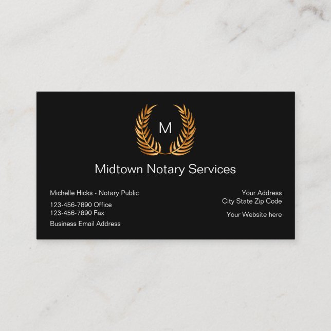 Classy Notary Public Classic Business Cards (Front)