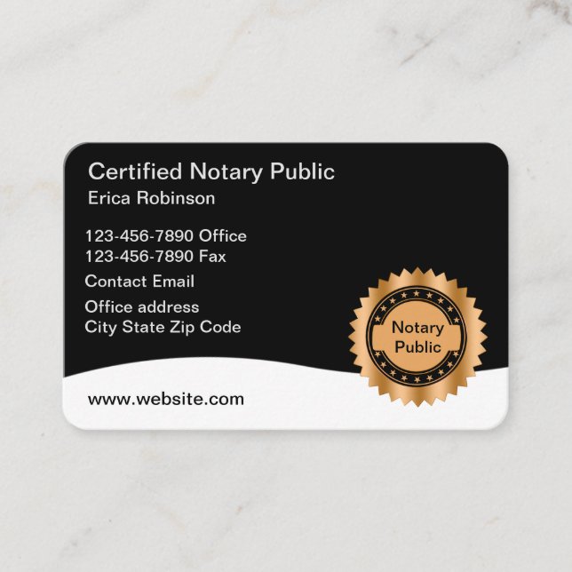 Classy Notary Public Seal Theme Business Cards (Front)