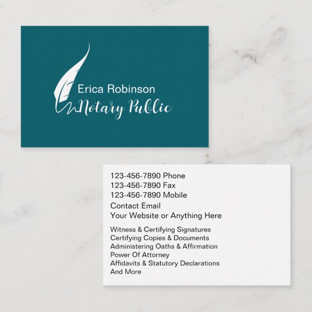 Classy Notary Public Theme Business Cards (Front/Back)