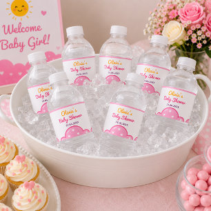 Classy Nursery Pink Clouds Birthday Party Supplies Water Bottle Label