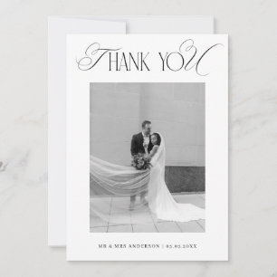 Classy Old Money Script Black White Photo Wedding Thank You Card