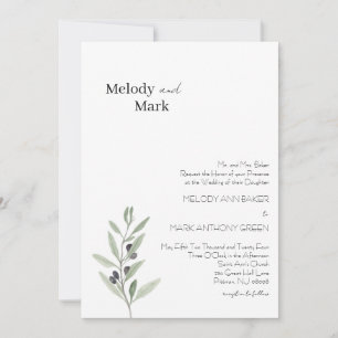 Classy Olive Branch Wedding Invitation