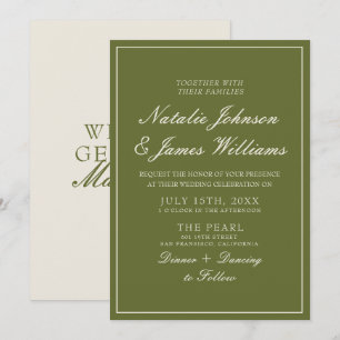 Classy Olive Green Cream Old Money Vintage Wedding Invitation