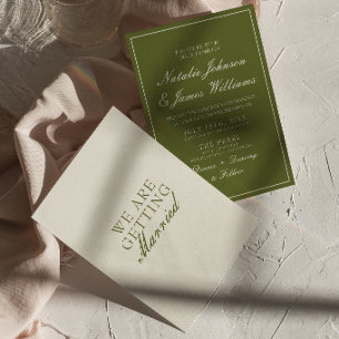 Classy Olive Green Cream Old Money Vintage Wedding Invitation