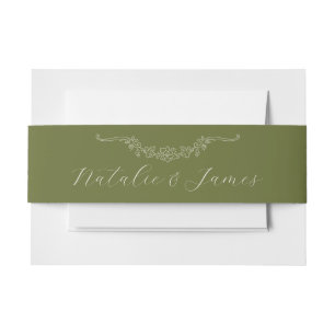 Classy Olive Green Floral Old Money Wedding Invitation Belly Band