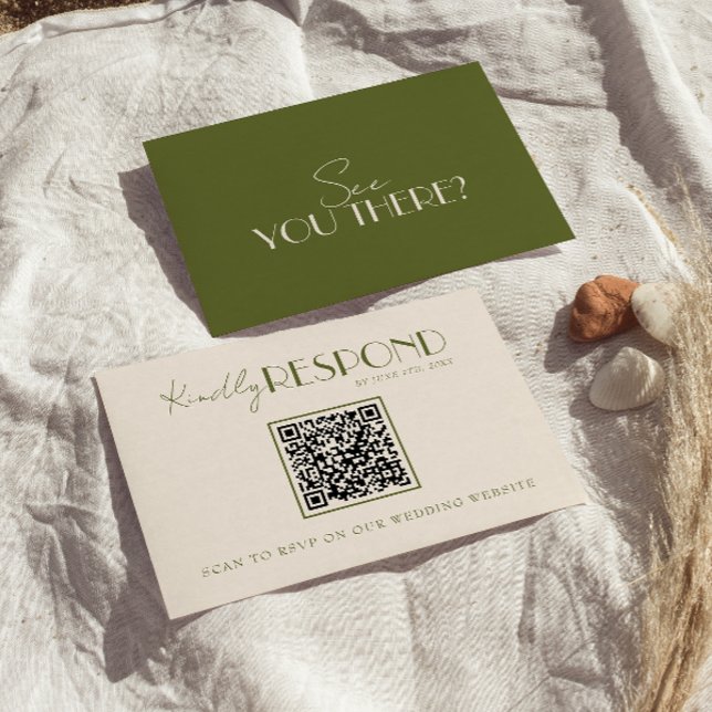 Classy Olive Green Old Money Fancy QR Code Wedding RSVP Card (Creator Uploaded)