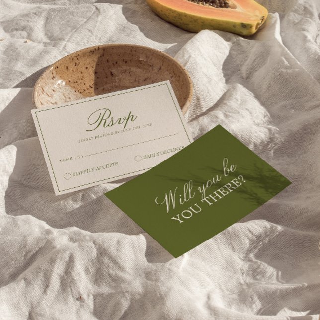 Classy Olive Green Old Money Fancy Wedding RSVP Card (Creator Uploaded)