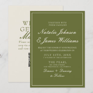 Classy Olive Green Old Money QR Code Wedding Invitation