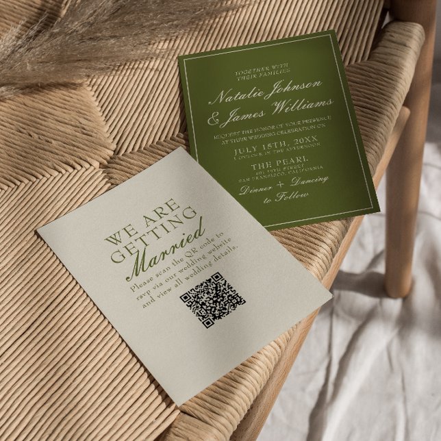 Classy Olive Green Old Money QR Code Wedding Invitation (Creator Uploaded)