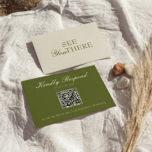 Classy Olive Green Old Money QR Code Wedding RSVP Card