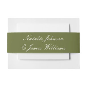Classy Olive Green Old Money Vintage Wedding Invitation Belly Band