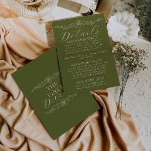 Classy Olive Green Old Money Wedding Details Enclosure Card