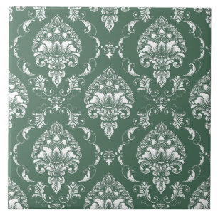 Classy olive green retro pattern of Victorian  Tile