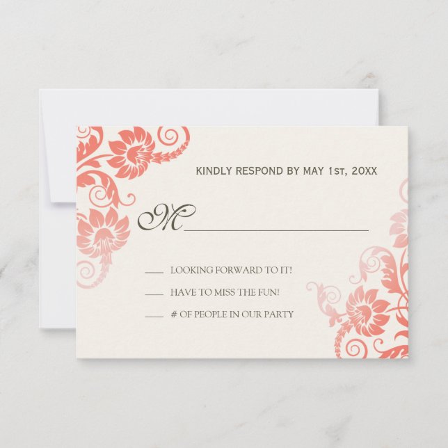 Classy Ombre Coral Wedding RSVP Card (Front)