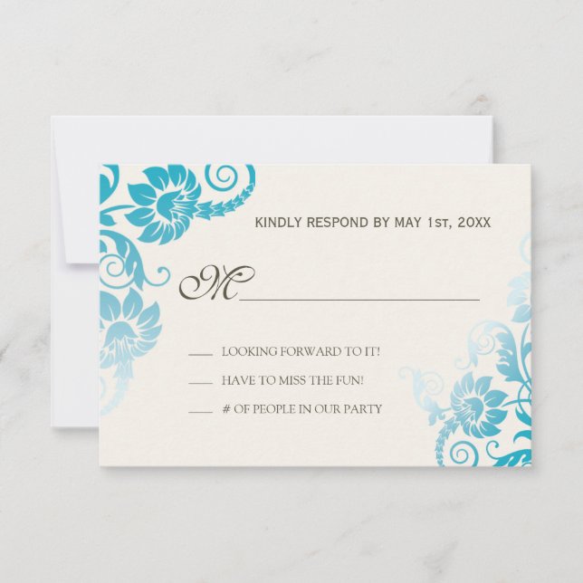 Classy Ombre Shades of Teal Wedding RSVP Card (Front)