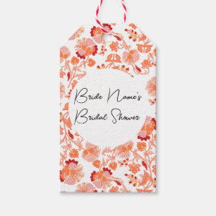 Classy Orange Floral Print Bridal Shower Gift Tags