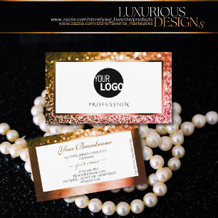 Classy Orange Pink Ombre Glitter White add Logo Business Card