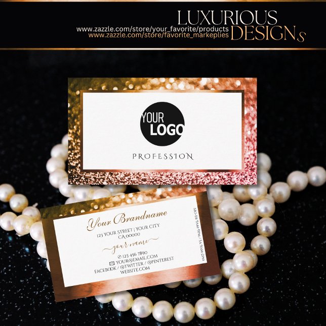 Classy Orange Pink Ombre Glitter White add Logo Business Card (Creator Uploaded)