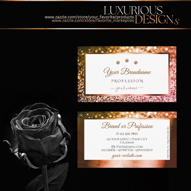 Classy Orange Pink Ombre Glitter White Diamonds Business Card (Creator Uploaded)