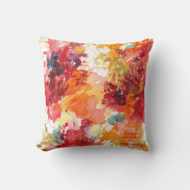 Classy Orange Red Floral Abstract Watercolor Cushion (Front)