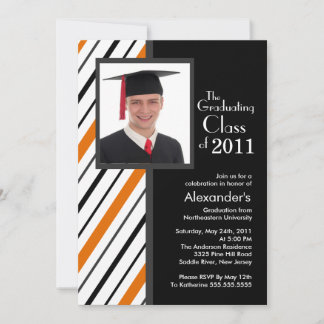 Classy Orange Stripe Photo Graduation Invitation