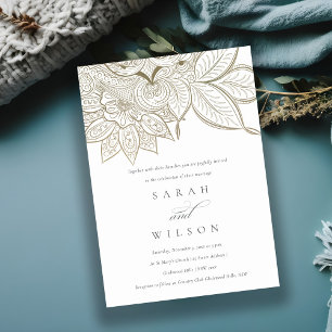Classy Ornate Paisley Ivory Gold Wedding Invite