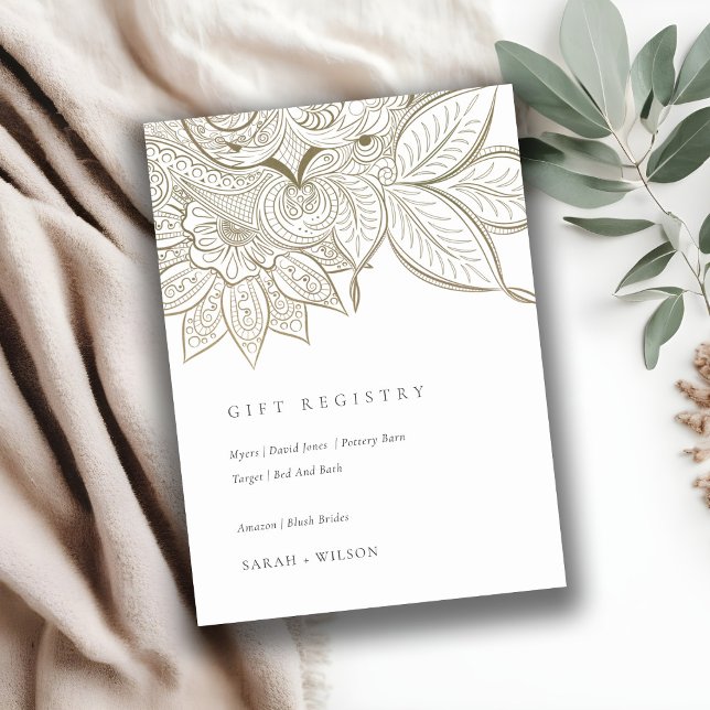 Classy Ornate Paisley Ivory Gold Wedding Registry Enclosure Card (Creator Uploaded)