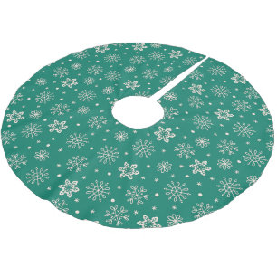 Classy Ornate Snowflakes on Teal Green Brushed Polyester Tree Skirt