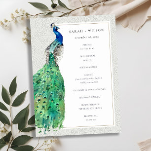 Classy Ornate Watercolor Peacock Wedding Program Thank You Card