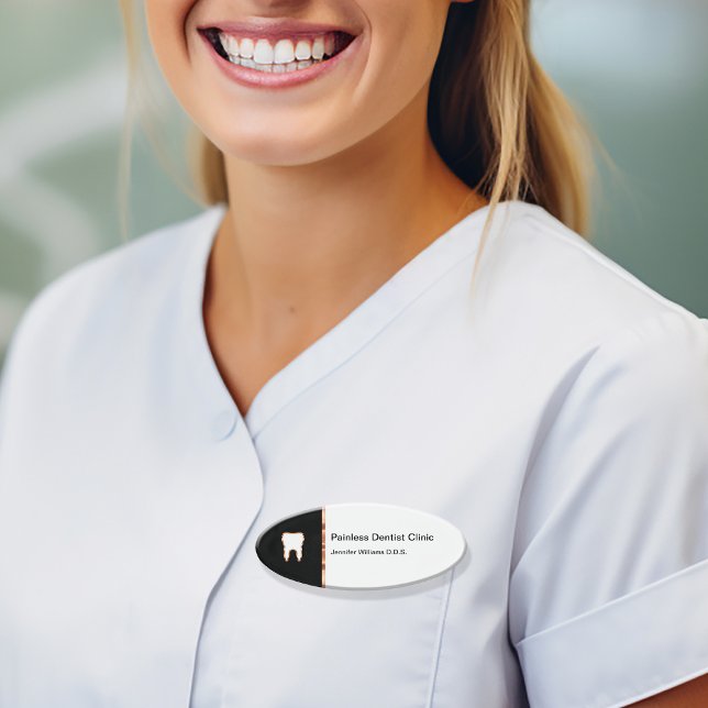 Classy Oval Dental Office Staff Name Tag (Classy Dentist Staff Name Tags)