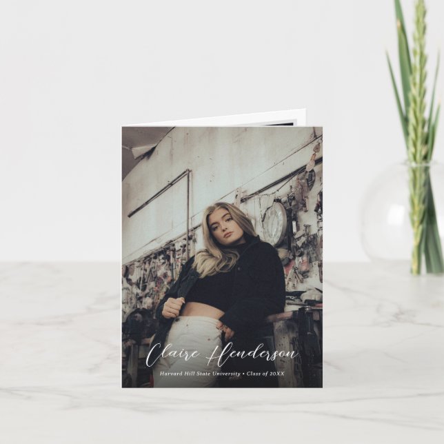 Classy Overlay Photo Collage Graduation Folded Announcement (Front)