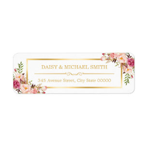 Classy Pastel Flowers White Chic Gold Frame