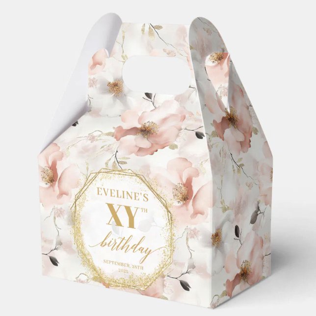 Classy Pastel Pink Rustic Gold Birthday Favour Box (Classy Pastel Pink Rustic Gold Birthday Favor Box)