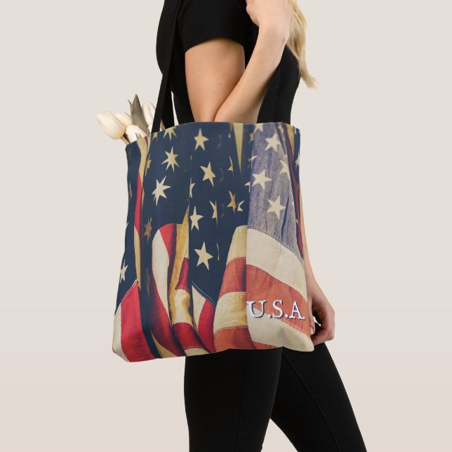 Classy Patriotic Multi American Flag Tote Bag (Close Up)