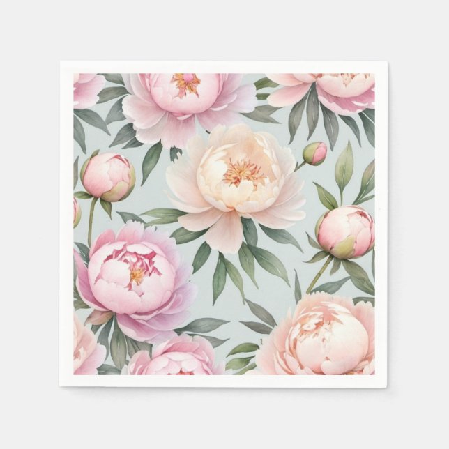 Classy Peony Wedding Napkins (Front)