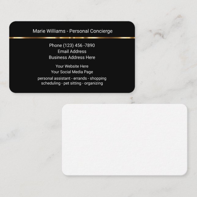 Classy Personal Concierge Upscale Business Cards (Front/Back)